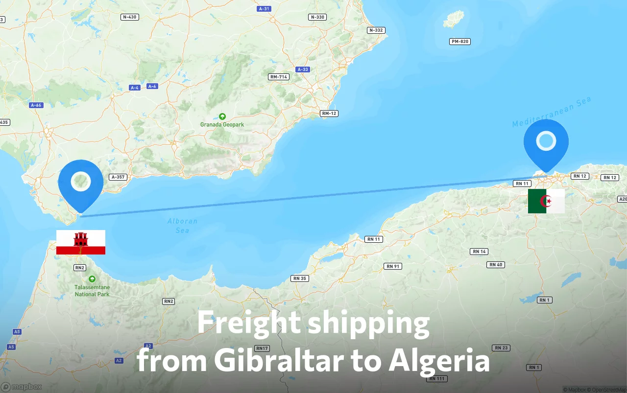 Shipping route from Gibraltar to Algeria