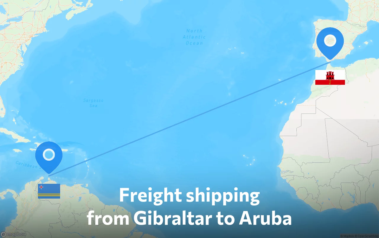 Shipping route from Gibraltar to Aruba