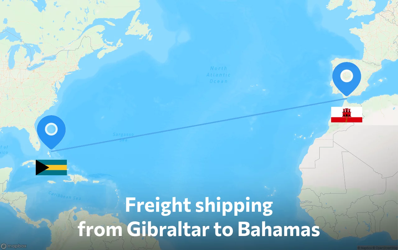 Shipping route from Gibraltar to Bahamas