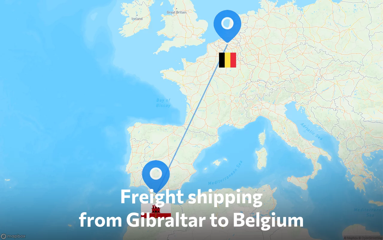 Shipping route from Gibraltar to Belgium