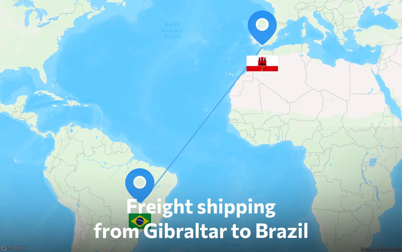 Shipping route from Gibraltar to Brazil