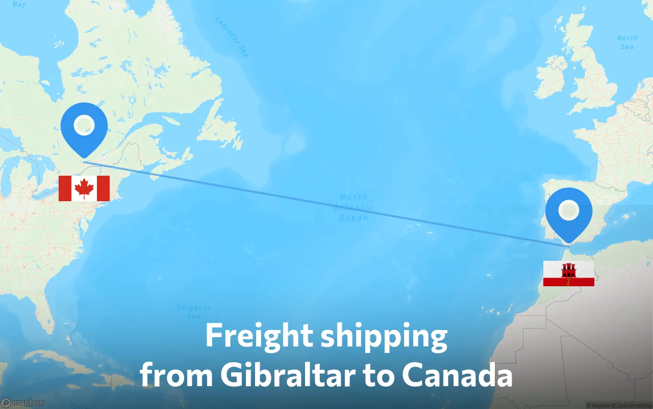 Shipping route from Gibraltar to Canada