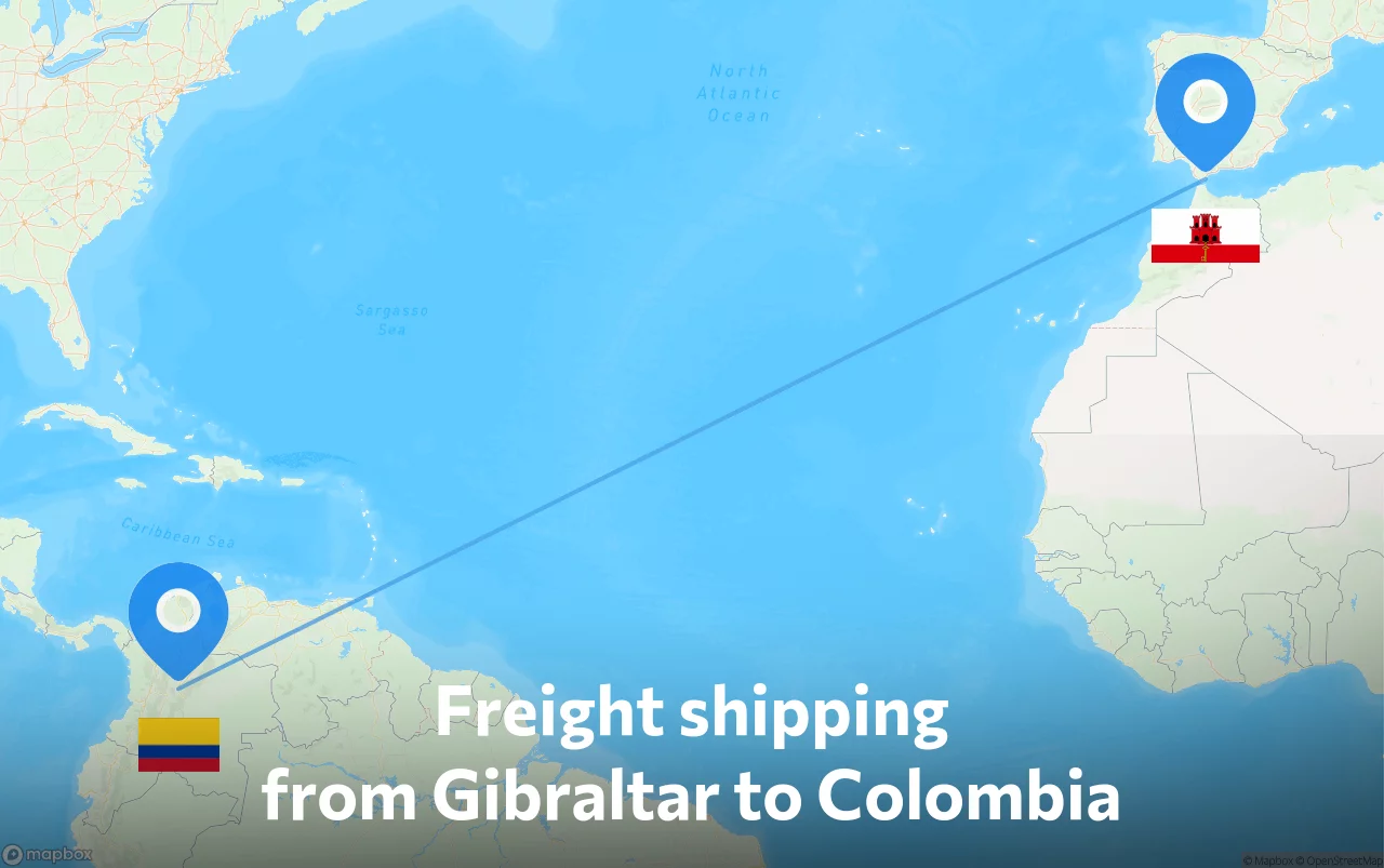 Shipping route from Gibraltar to Colombia