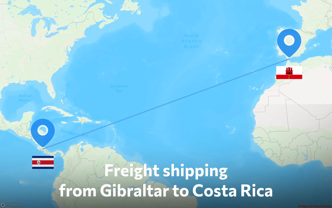 Shipping route from Gibraltar to Costa Rica