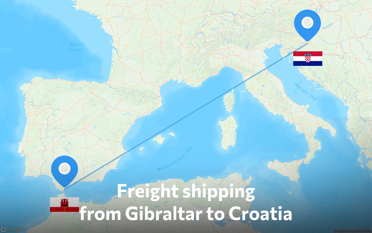 Shipping route from Gibraltar to Croatia
