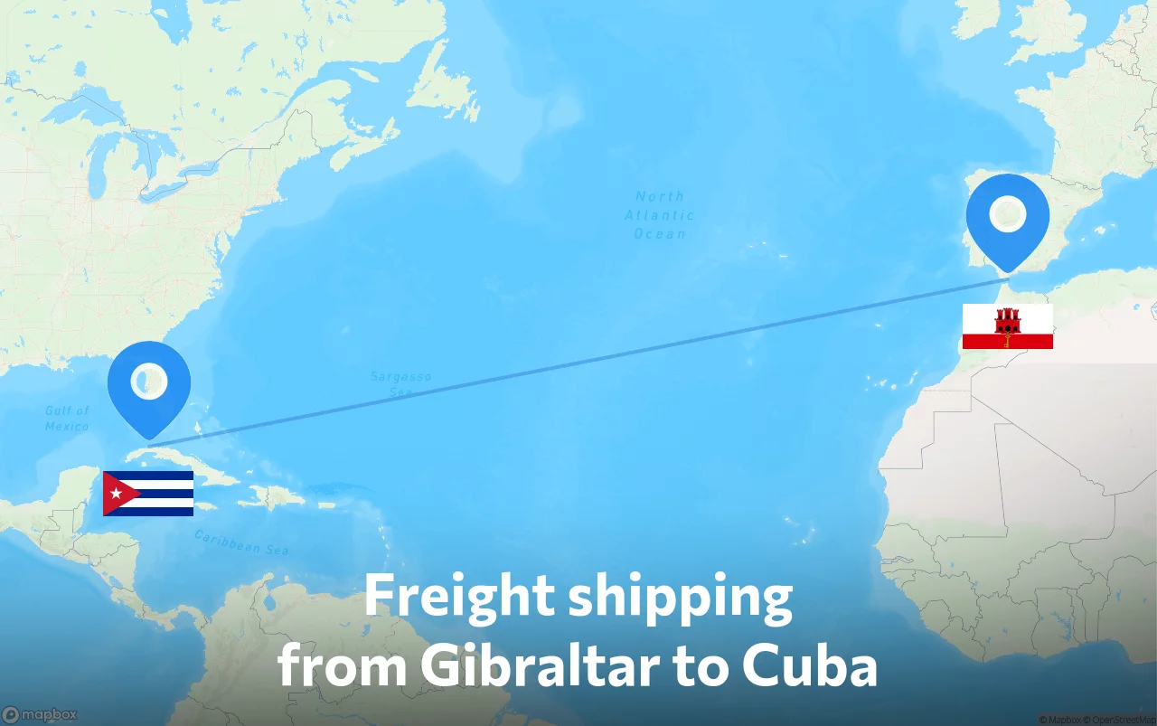 Shipping route from Gibraltar to Cuba