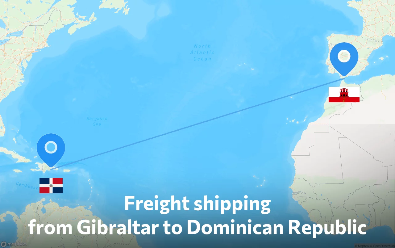Shipping route from Gibraltar to Dominican Republic