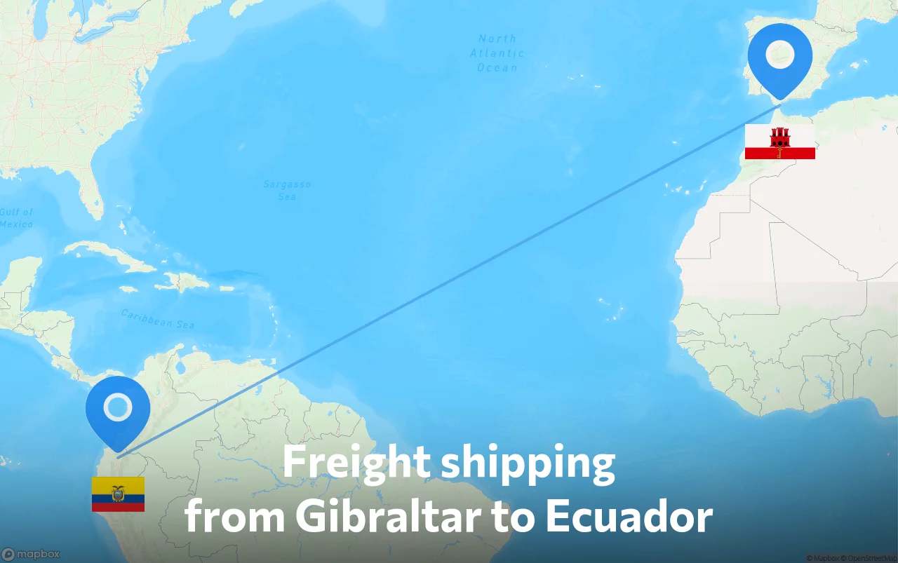 Shipping route from Gibraltar to Ecuador