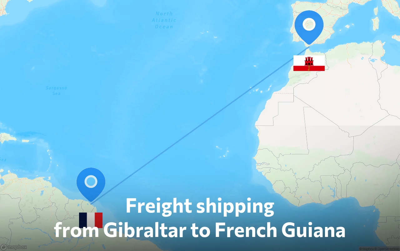Shipping route from Gibraltar to French Guiana