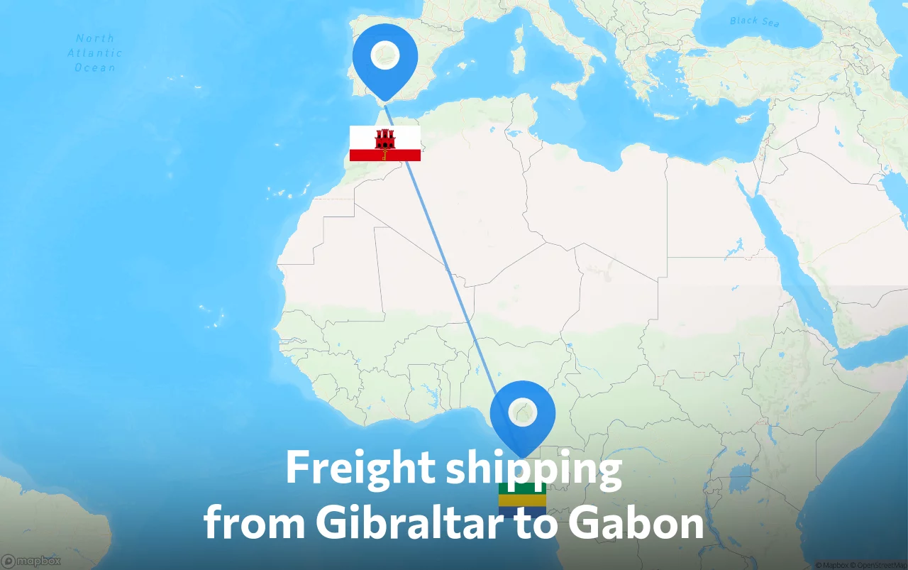 Shipping route from Gibraltar to Gabon