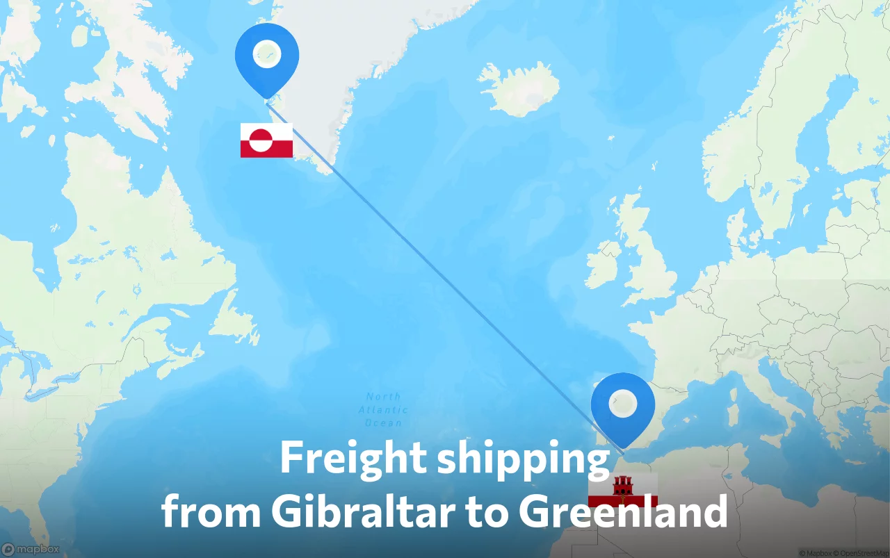 Shipping route from Gibraltar to Greenland
