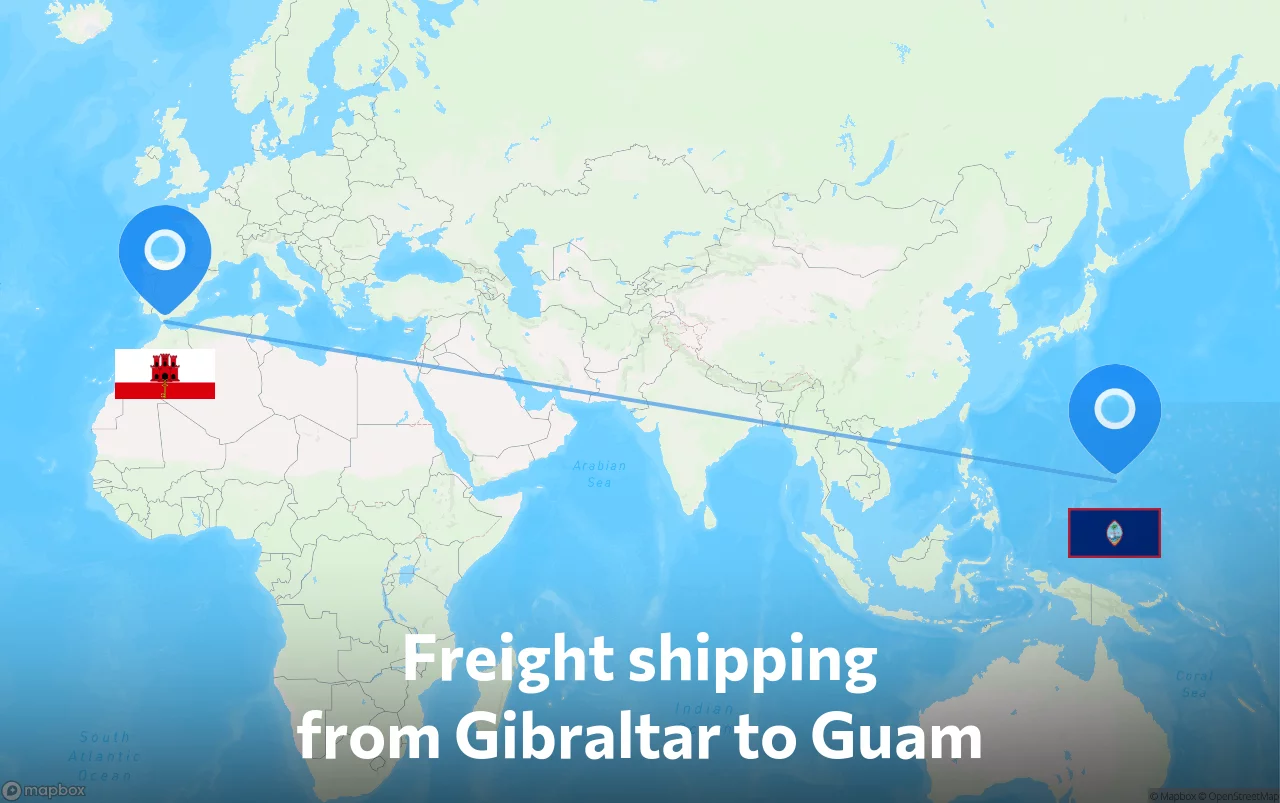 Shipping route from Gibraltar to Guam