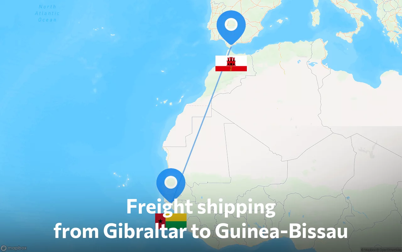 Shipping route from Gibraltar to Guinea-Bissau