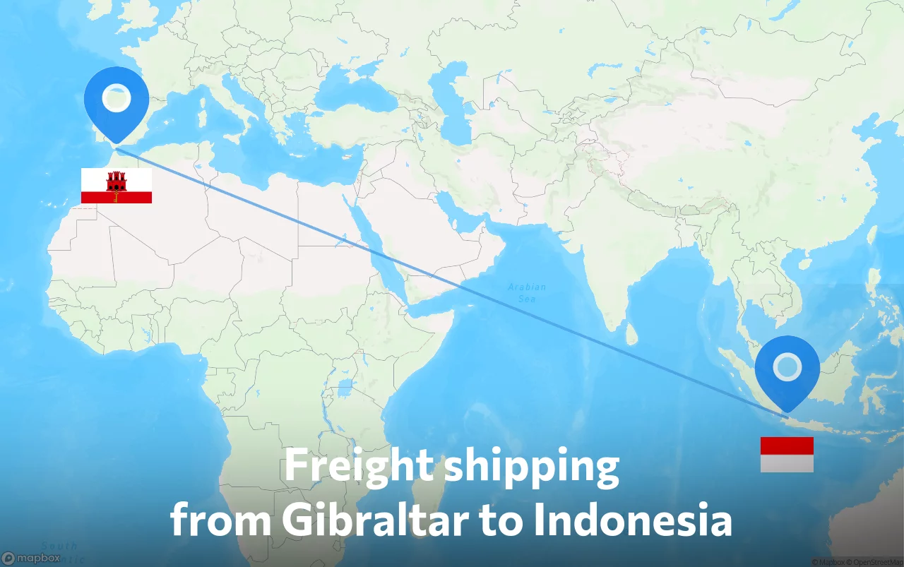 Shipping route from Gibraltar to Indonesia