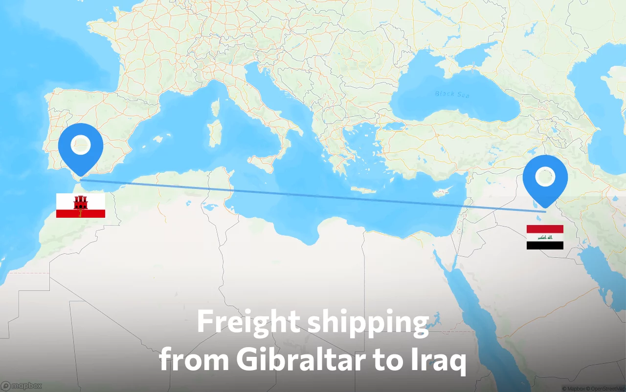 Shipping route from Gibraltar to Iraq