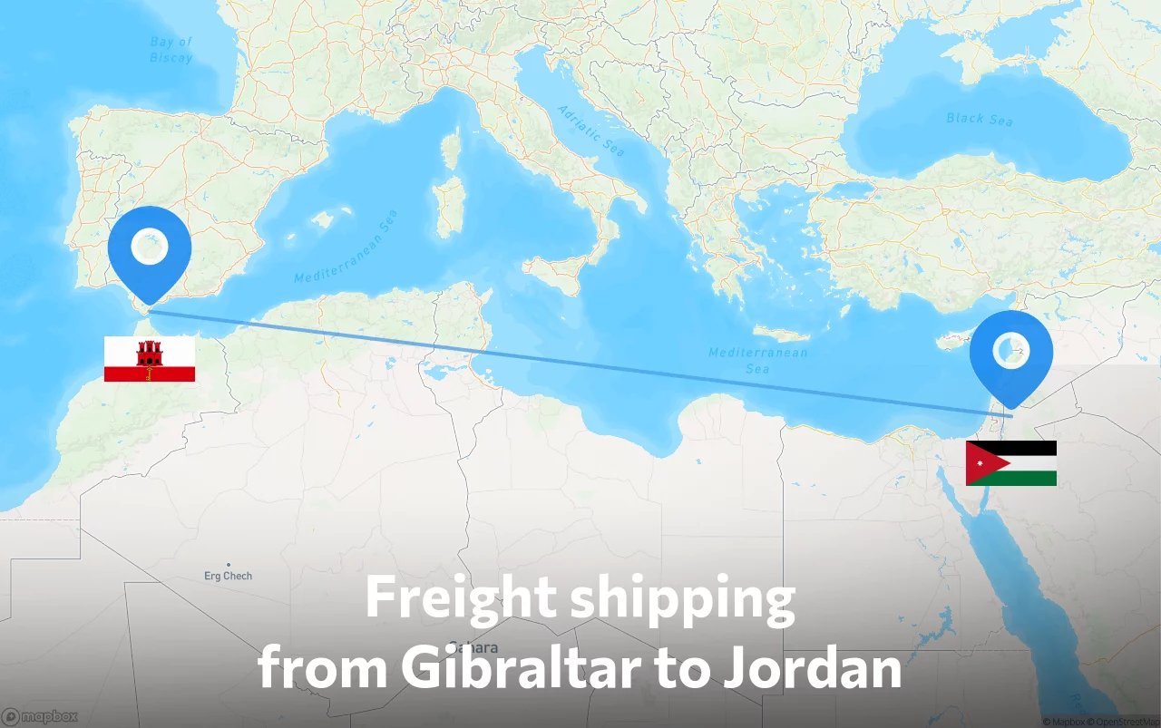 Shipping route from Gibraltar to Jordan