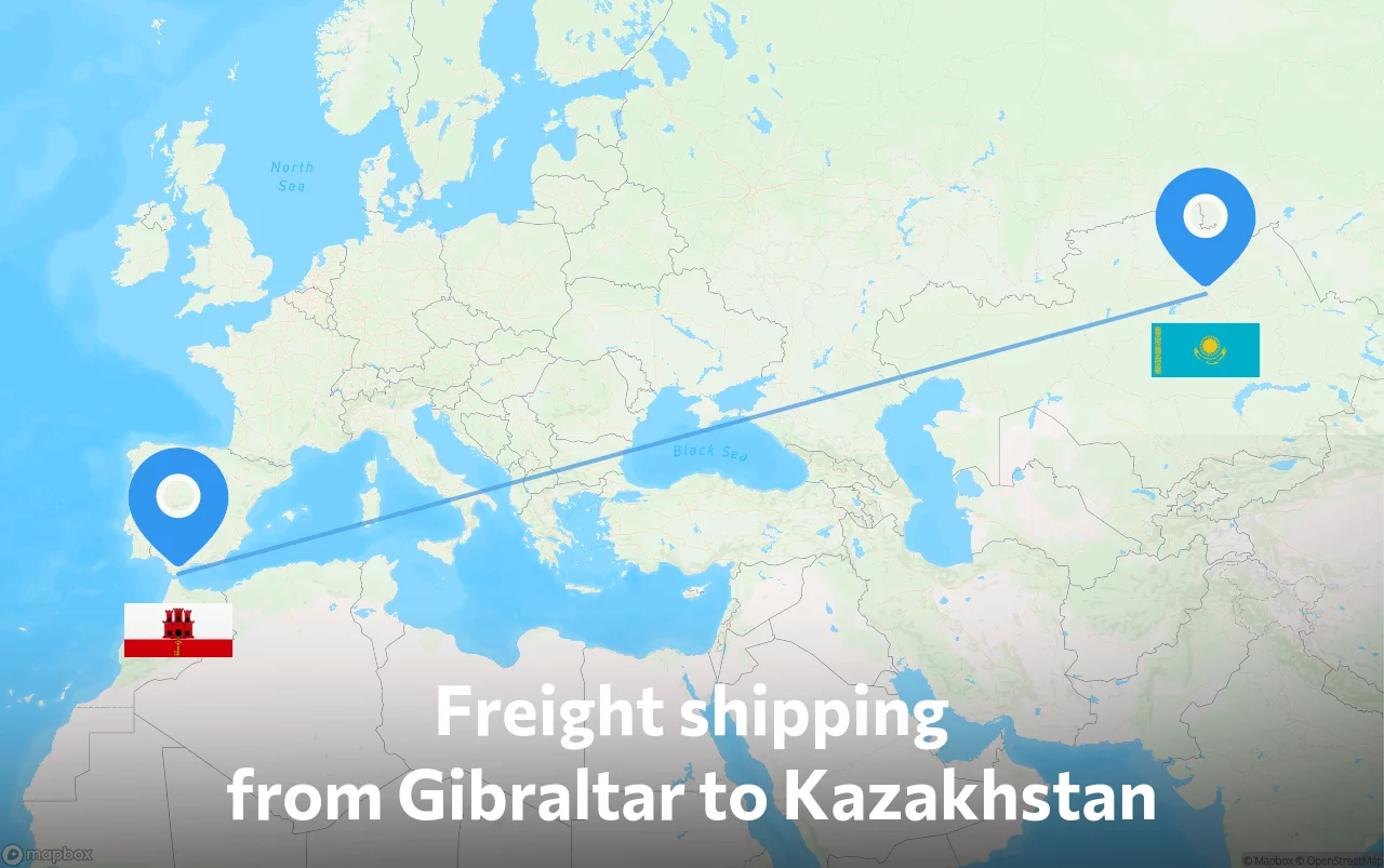 Shipping route from Gibraltar to Kazakhstan
