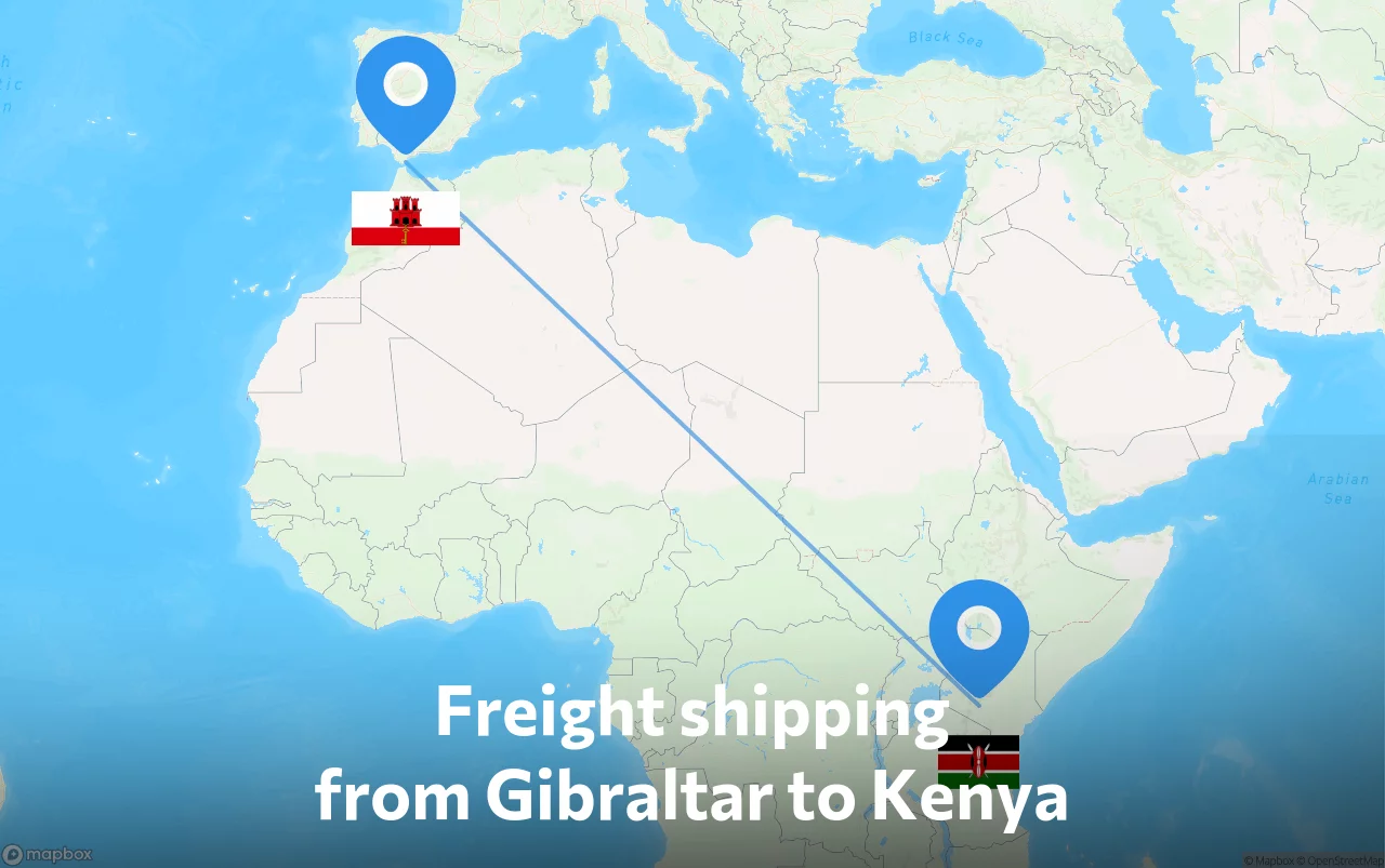 Shipping route from Gibraltar to Kenya