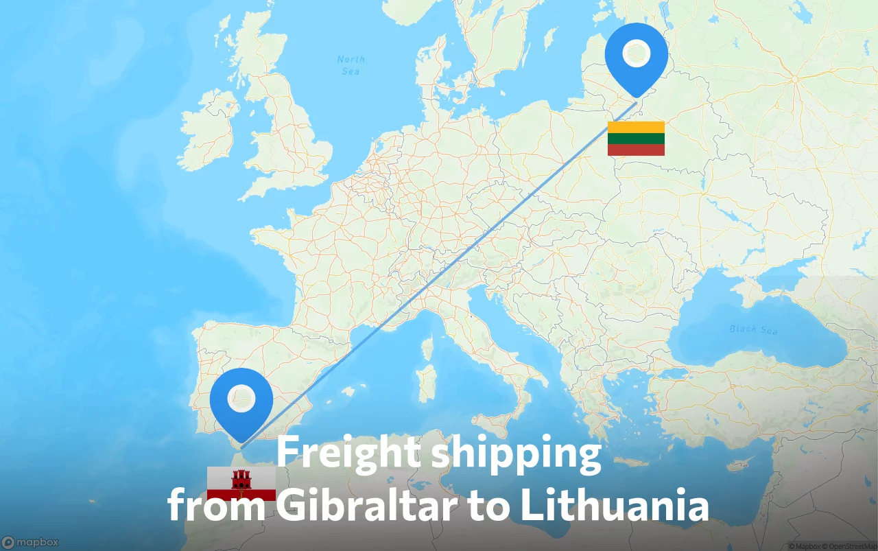 Shipping route from Gibraltar to Lithuania