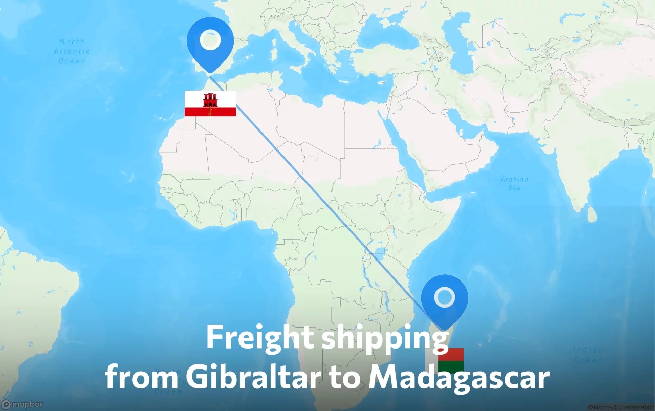 Shipping route from Gibraltar to Madagascar