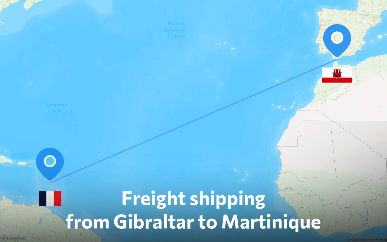 Shipping route from Gibraltar to Martinique