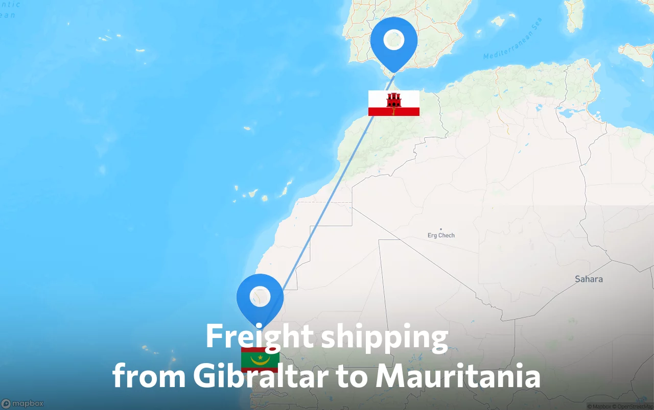 Shipping route from Gibraltar to Mauritania