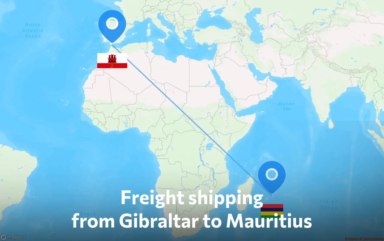 Shipping route from Gibraltar to Mauritius