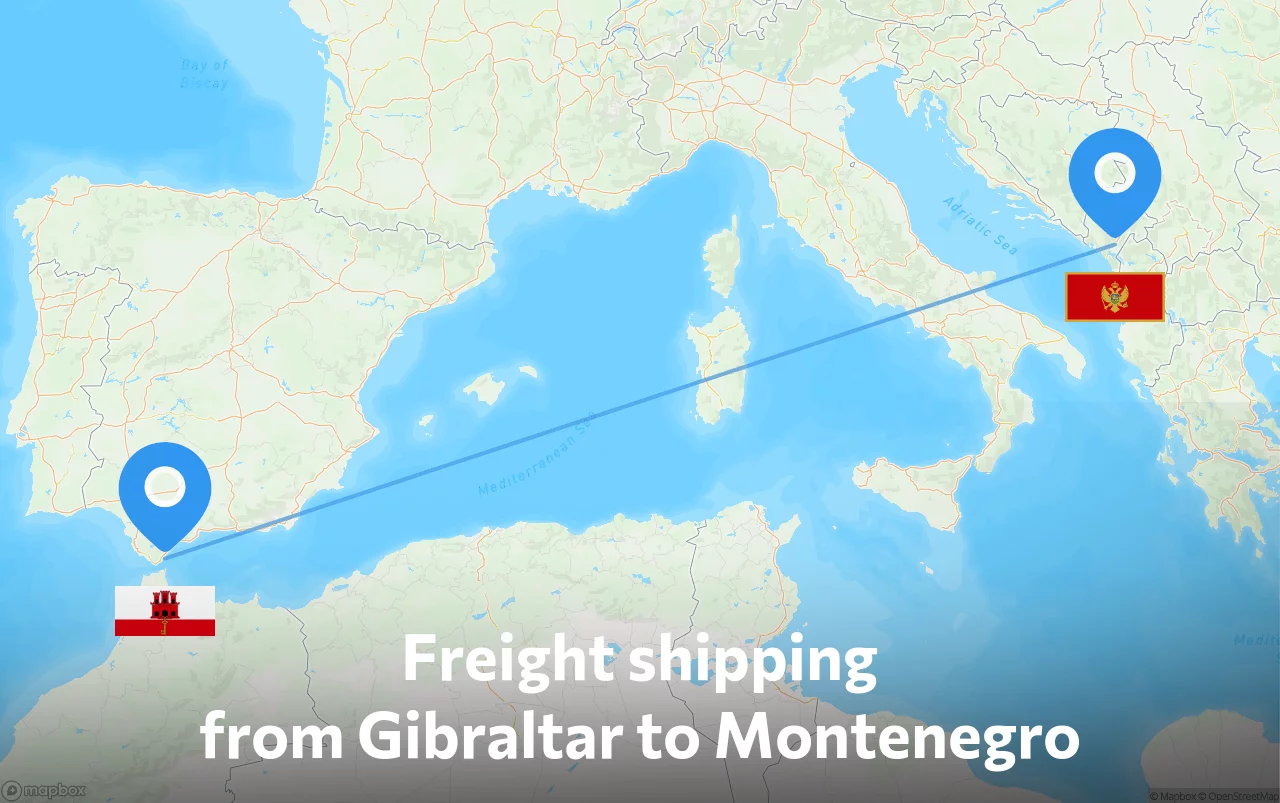 Shipping route from Gibraltar to Montenegro