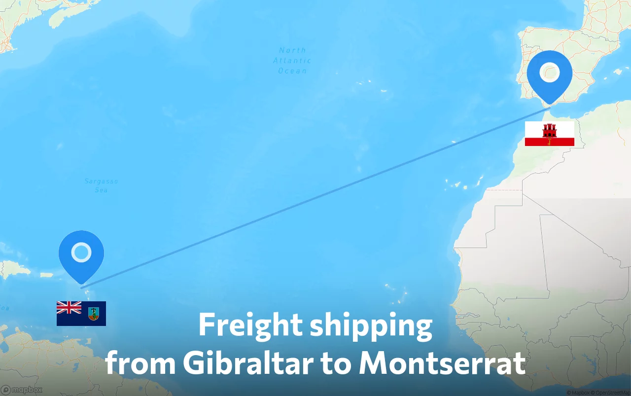 Shipping route from Gibraltar to Montserrat