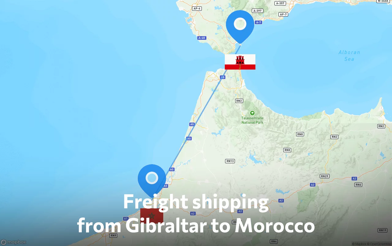 Shipping route from Gibraltar to Morocco