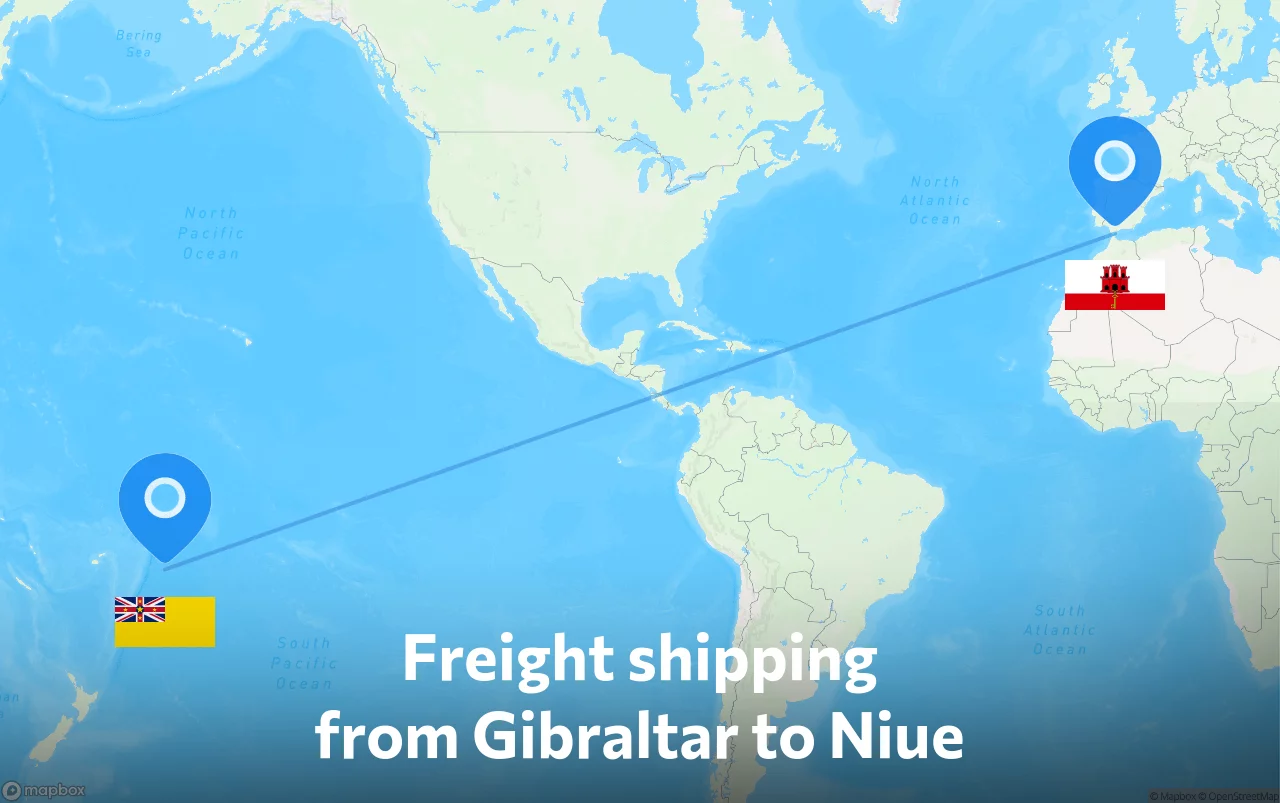 Shipping route from Gibraltar to Niue