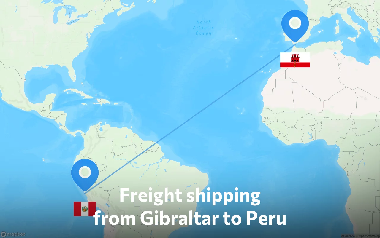 Shipping route from Gibraltar to Peru