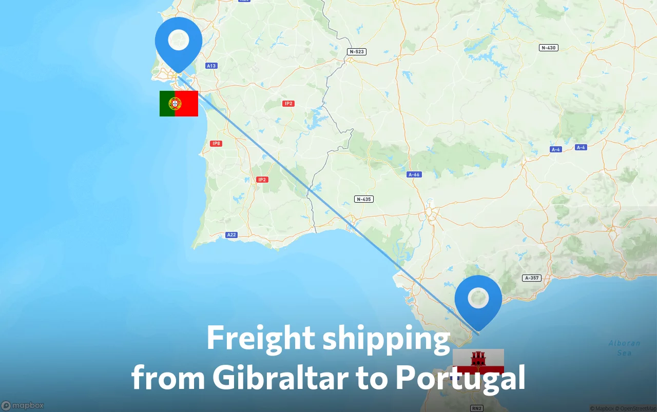 Shipping route from Gibraltar to Portugal