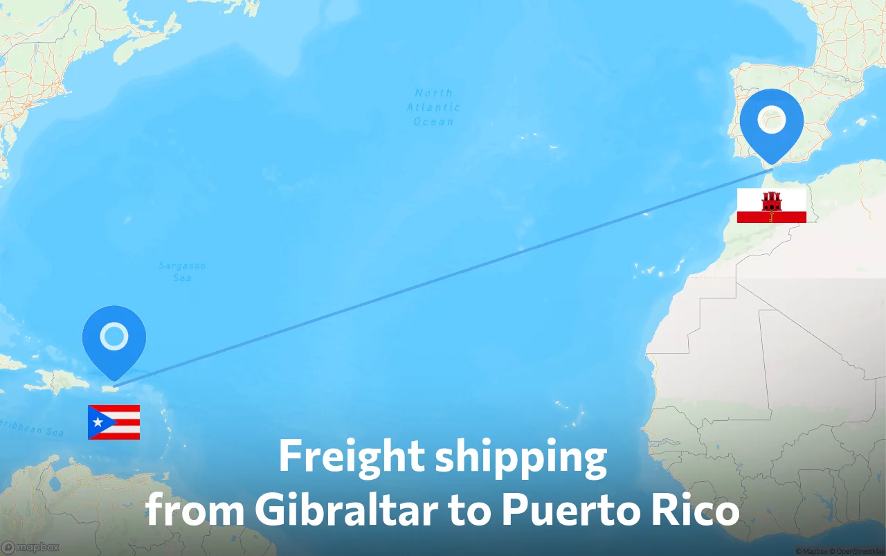 Shipping route from Gibraltar to Puerto Rico