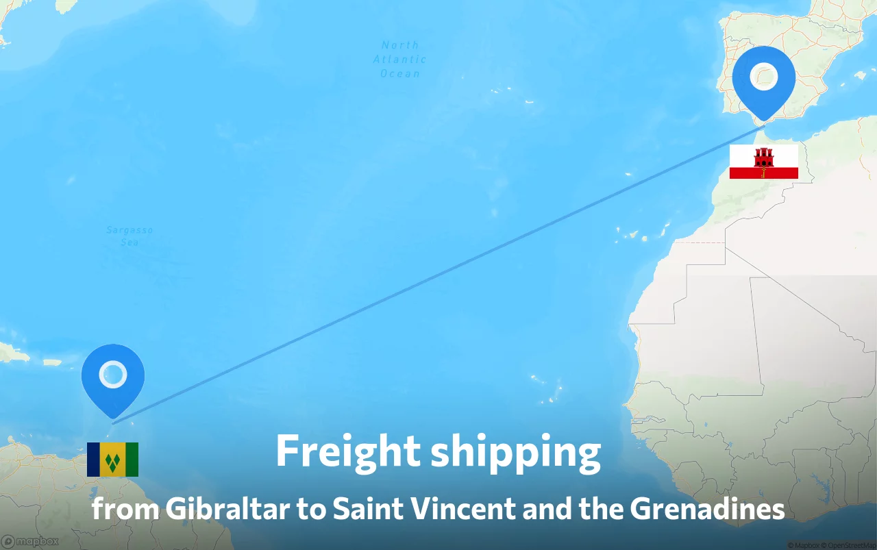 Shipping route from Gibraltar to Saint Vincent and the Grenadines