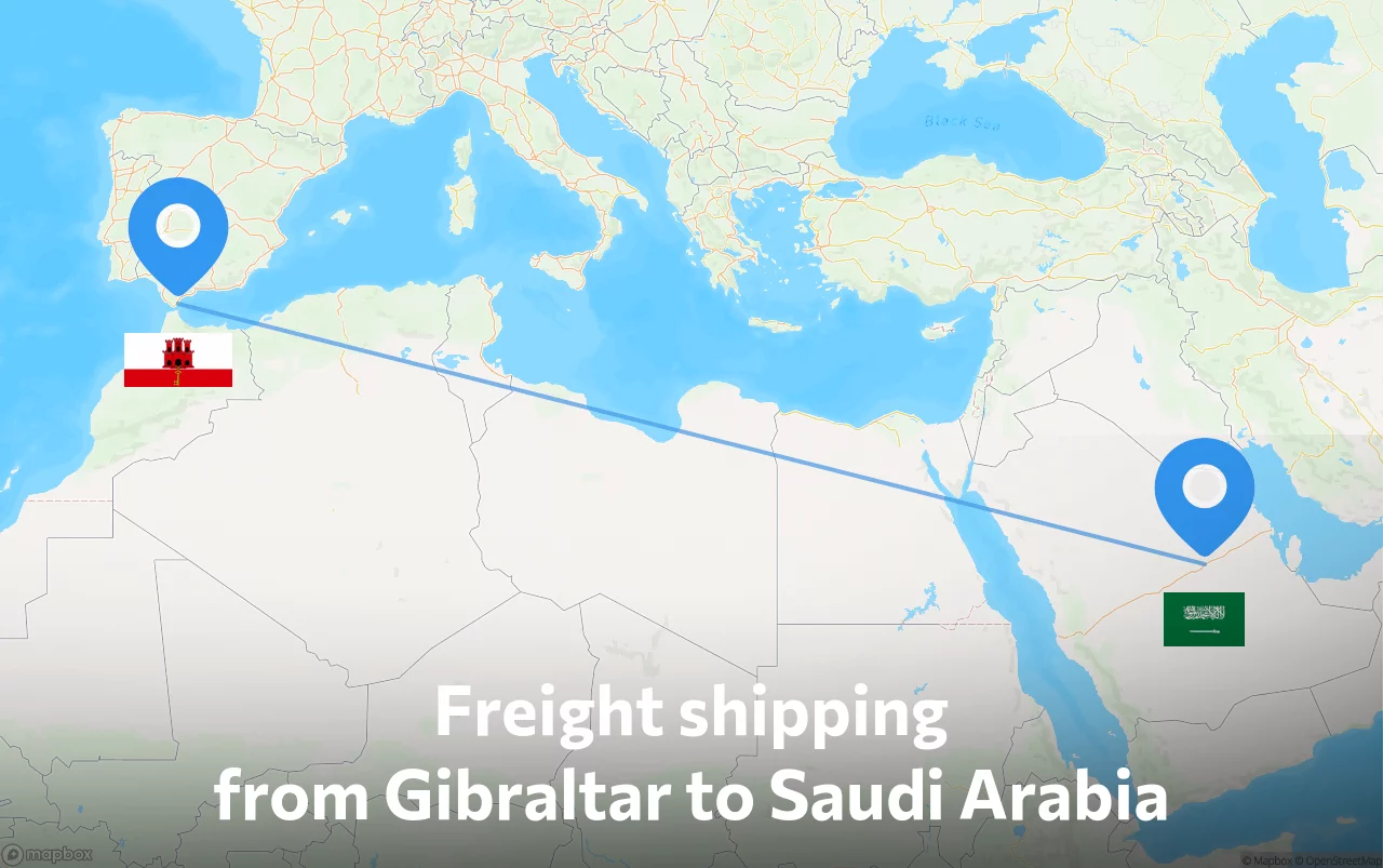 Shipping route from Gibraltar to Saudi Arabia
