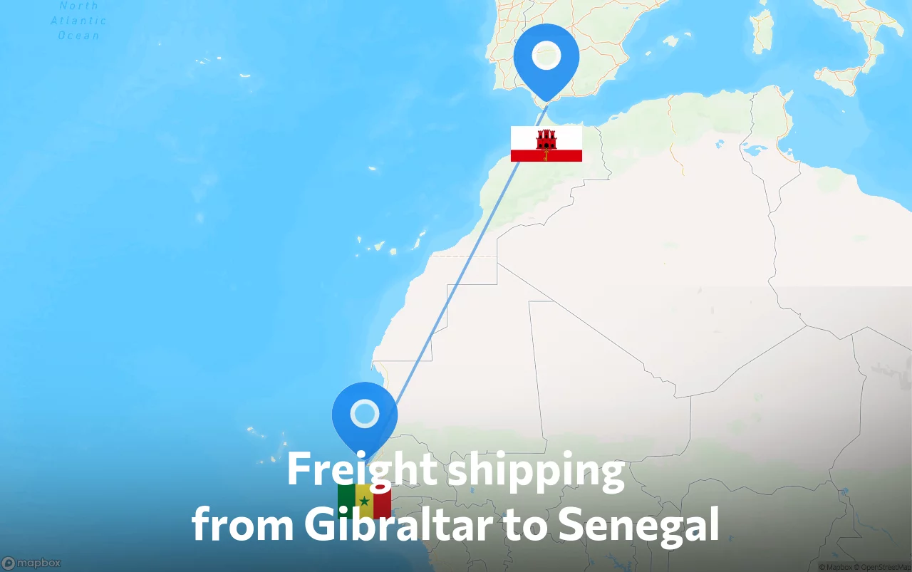 Shipping route from Gibraltar to Senegal