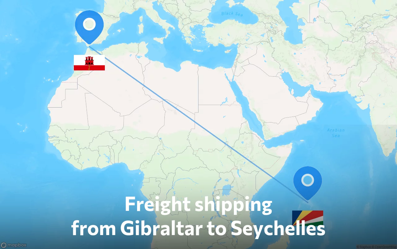 Shipping route from Gibraltar to Seychelles