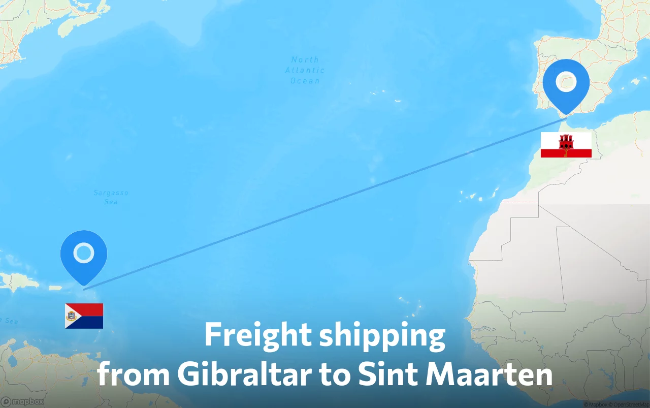 Shipping route from Gibraltar to Sint Maarten