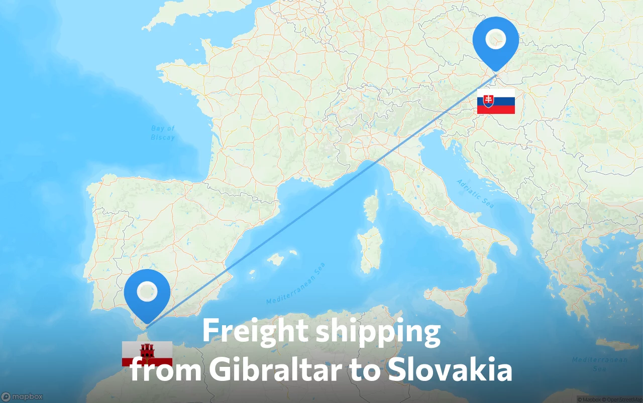 Shipping route from Gibraltar to Slovakia