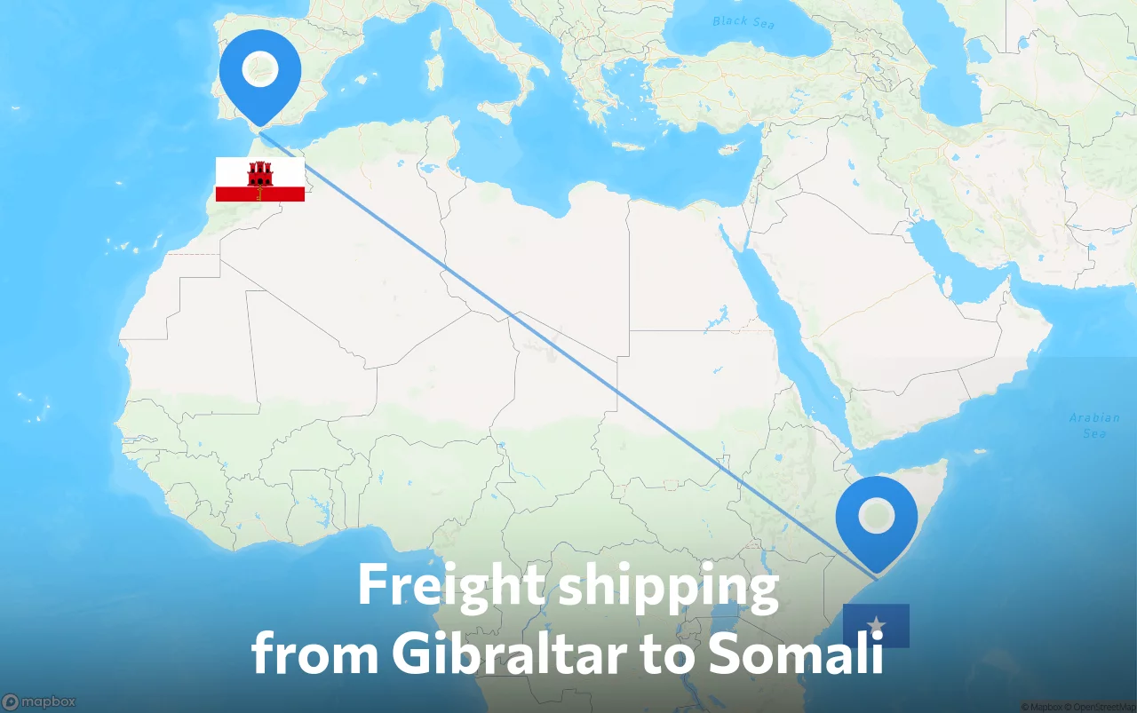 Shipping route from Gibraltar to Somali