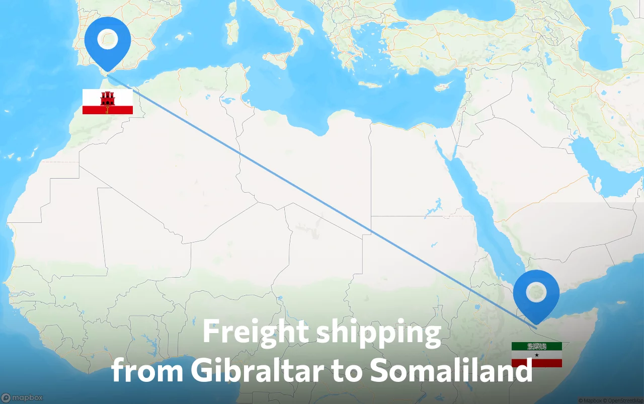 Shipping route from Gibraltar to Somaliland