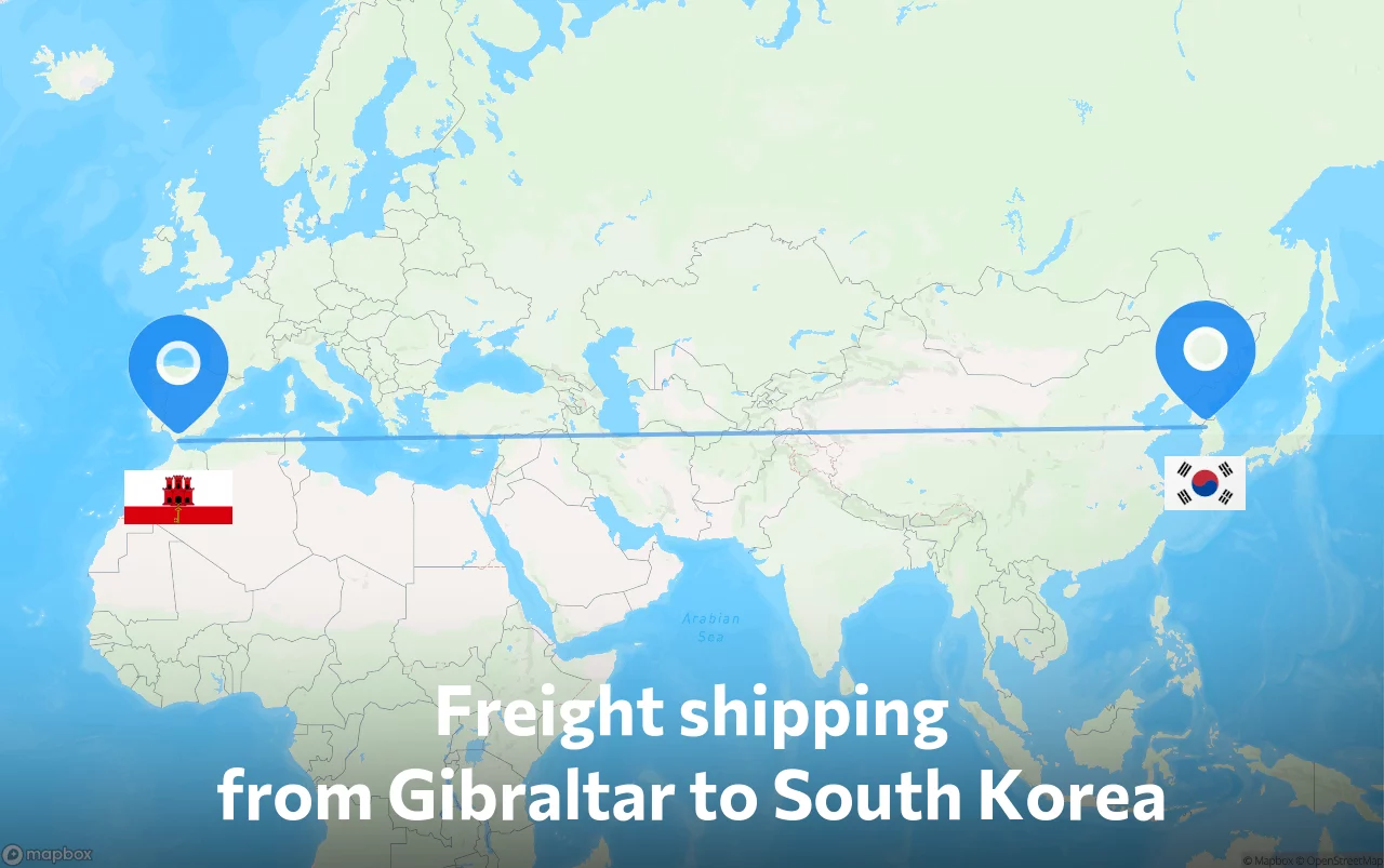 Shipping route from Gibraltar to South Korea