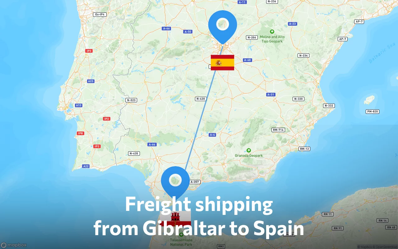 Shipping route from Gibraltar to Spain
