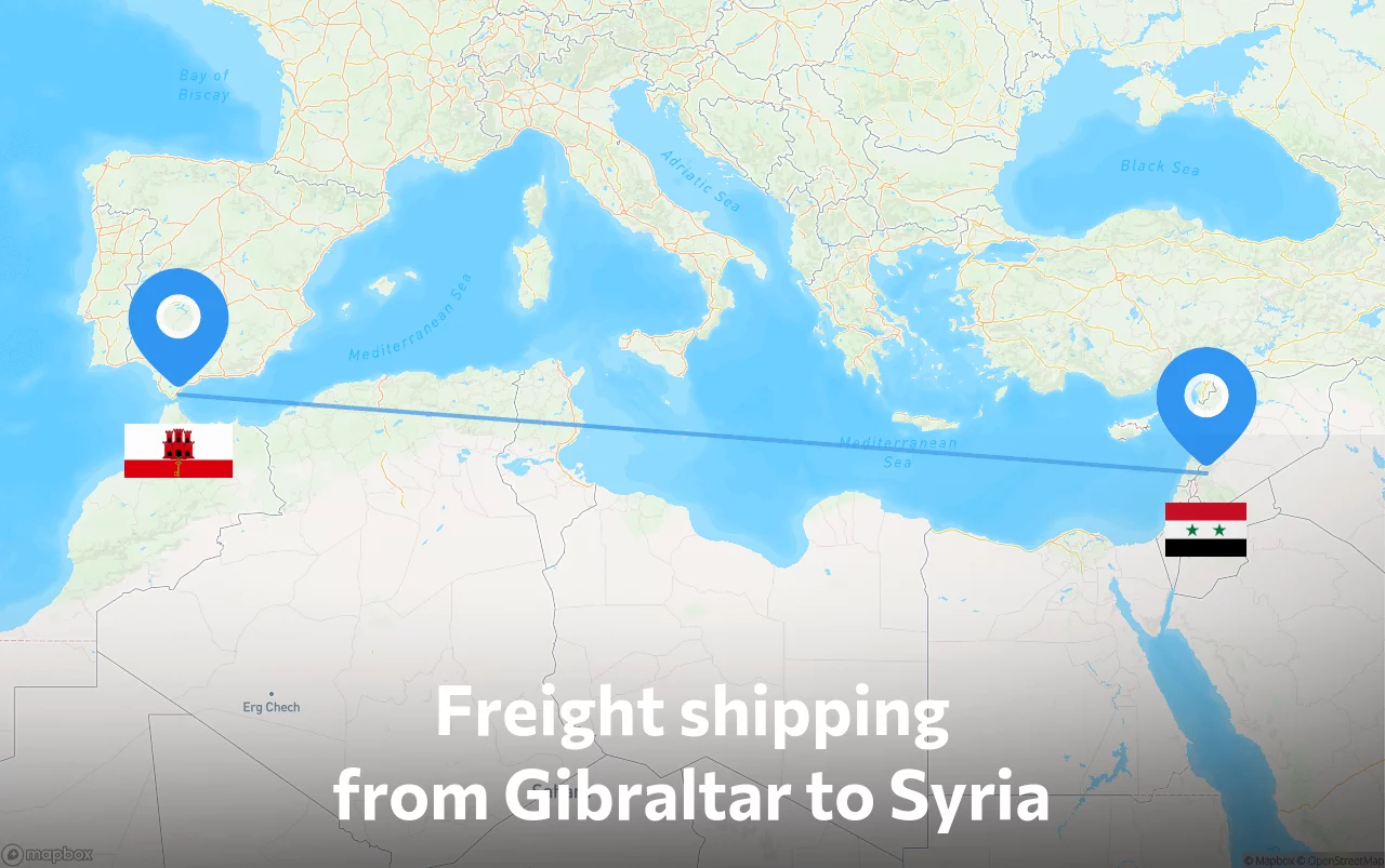 Shipping route from Gibraltar to Syria