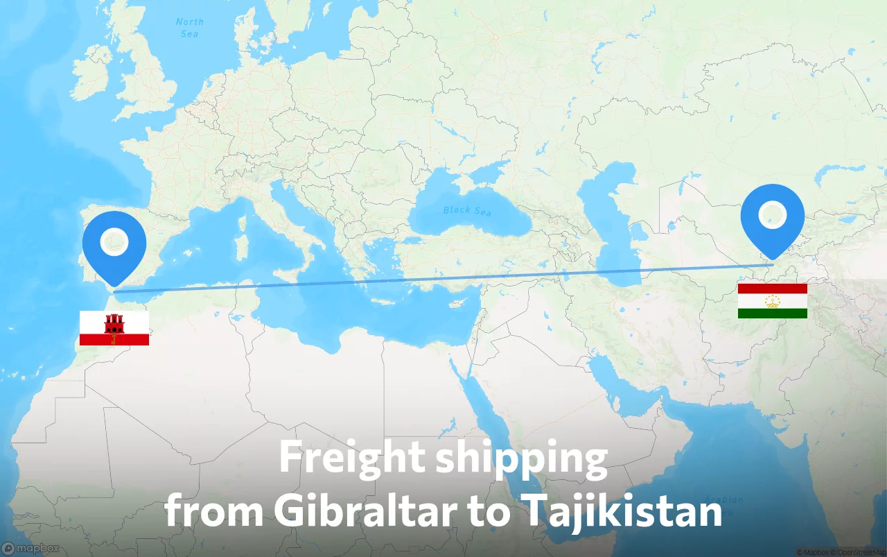 Shipping route from Gibraltar to Tajikistan