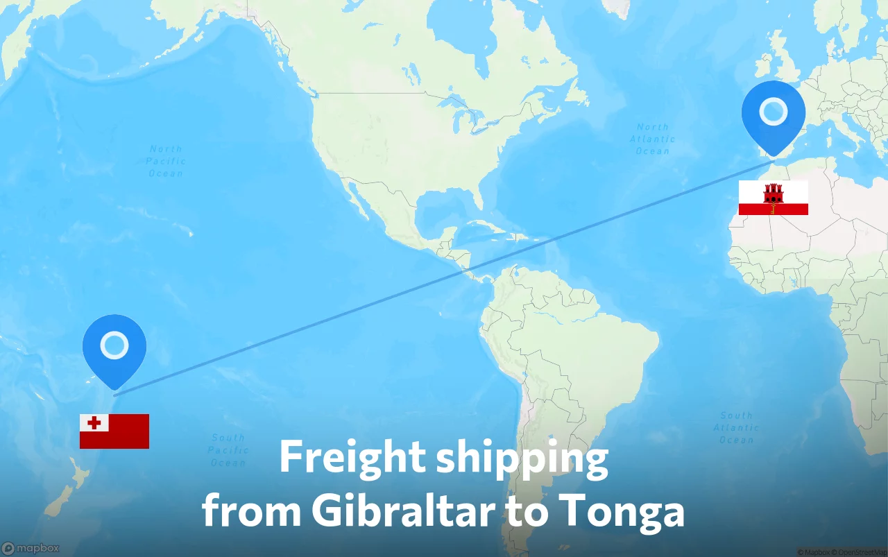 Shipping route from Gibraltar to Tonga