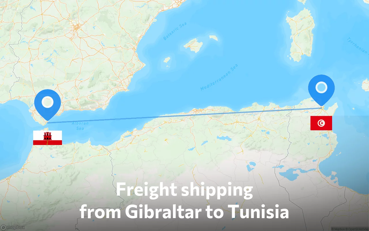 Shipping route from Gibraltar to Tunisia