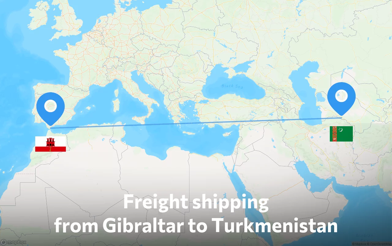 Shipping route from Gibraltar to Turkmenistan