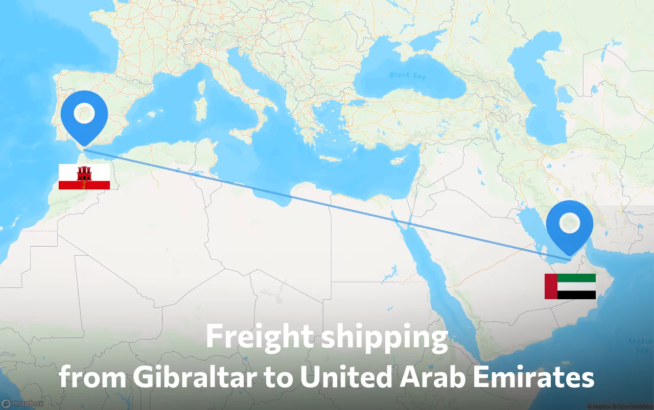 Shipping route from Gibraltar to United Arab Emirates